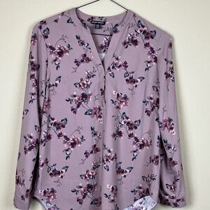 Hilary Radley V Neck Long Sleeve Mauve Floral Blouse; Size S; EUC